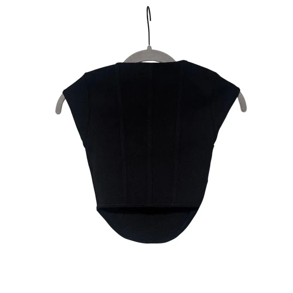 Babaton Aritzia Black Knit Sweetheart Cap Sleeve Top Women’s 2XS Fitted - Picture 7 of 7